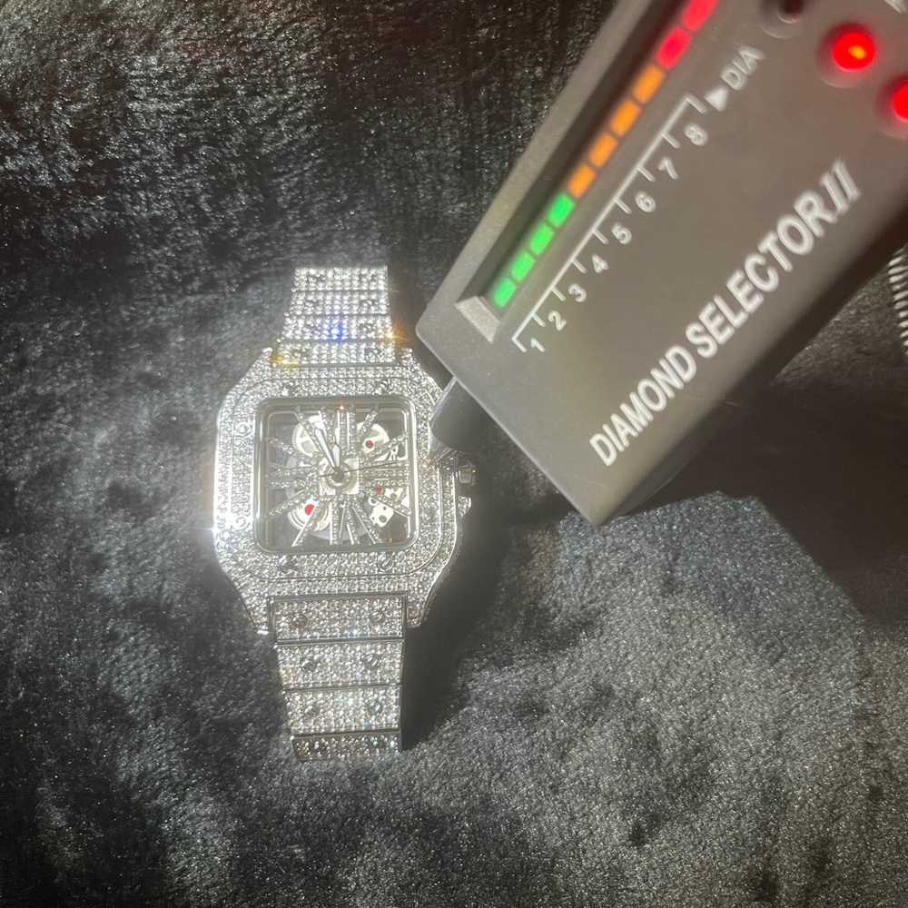 MOISSANITE SKELETON WHITE TONE DIAL WATCH